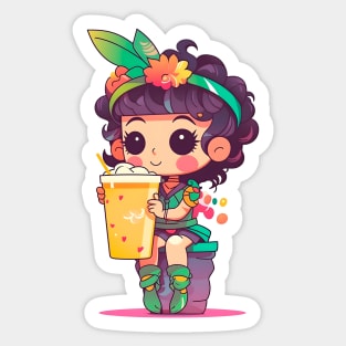 Fairy & Boba Tea Funny Food Retro Japonese Anime Sticker